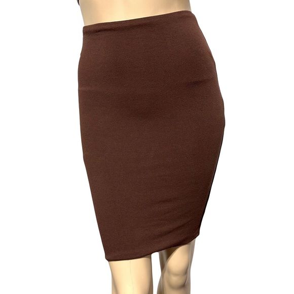 Naked Wardrobe Hourglass Mini Skirt Bodycon Pencil Chocolate Size S Small NWT - Picture 2 of 9